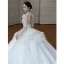High-end White Cascading Ruffles Beading Pearl Rhinestone Sequins Wedding Dresses 2022 Ball Gown Scoop Neck Long Sleeve Backless Royal Train Wedding