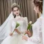 Elegant White Sequins Lace Flower Wedding Dresses 2022 Ball Gown High Neck Long Sleeve Backless Floor-Length / Long Wedding