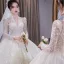 Sparkly White Beading Rhinestone Pearl Sequins Wedding Dresses 2022 Ball Gown V-Neck Long Sleeve Backless Royal Train Wedding
