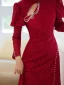 Chic / Beautiful Burgundy Lace Flower Cheongsam Evening Dresses 2022 Trumpet / Mermaid High Neck Beading Pearl Long Sleeve Backless Court Train Evening Party Formal Dresses