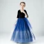 Elegant Navy Blue Gradient-Color Sequins Flower Girl Dresses 2022 Ball Gown V-Neck 1/2 Sleeves Floor-Length / Long Birthday Flower Girl Dresses