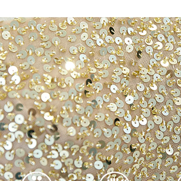 Glitzernden Champagner Perlenstickerei Pailletten Ballkleider 2022 A Linie Eckiger Ausschnitt Kurze Ärmel Rückenfreies Lange Festliche Kleider