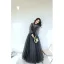 Chic / Belle Noire Perlage Faux Diamant Paillettes Robe De Bal 2022 Princesse Encolure Dégagée Manches Longues Dos Nu Longue Robe De Ceremonie
