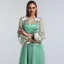 Flower Fairy Sage Green Prom Dresses 2022 A-Line / Princess Scoop Neck Lace Flower Long Sleeve Floor-Length / Long Formal Dresses