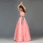Chic / Beautiful Candy Pink Leaf Lace Prom Dresses 2022 A-Line / Princess Scoop Neck Sleeveless Floor-Length / Long Formal Dresses