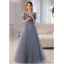 Charmant Bleu Ciel Glitter Faux Diamant Paillettes Robe De Bal 2022 Princesse Encolure Dégagée Manches Courtes Dos Nu Ceinture Longue Robe De Ceremonie