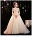 Chic / Beautiful Champagne Beading Sequins Birthday Flower Girl Dresses 2022 Ball Gown Scoop Neck 3/4 Sleeve Sweep Train Flower Girl Dresses