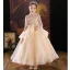 Chic / Beautiful Champagne Cascading Ruffles Birthday Flower Girl Dresses 2022 Ball Gown High Neck Beading Sequins Long Sleeve Backless Floor-Length / Long Flower Girl Dresses