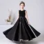 Chic / Beautiful Black Sequins Satin Birthday Flower Girl Dresses 2022 A-Line / Princess Scoop Neck Sleeveless Sash Floor-Length / Long Flower Girl Dresses