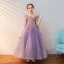 Chic / Beautiful Lilac Beading Sequins Birthday Flower Girl Dresses 2022 A-Line / Princess Scoop Neck 1/2 Sleeves Backless Floor-Length / Long Flower Girl Dresses