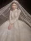 High-end White Beading Pearl Lace Flower Wedding Dresses 2022 Ball Gown High Neck Long Sleeve Backless Floor-Length / Long Wedding