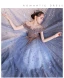 Sparkly Pool Blue Beading Sequins Birthday Flower Girl Dresses 2022 Ball Gown Scoop Neck Short Sleeve Backless Floor-Length / Long Flower Girl Dresses