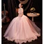 Charmant Rose Bonbon Faux Diamant En Dentelle Fleur Appliques Robe De Bal 2021 Princesse De l'épaule Sans Manches Dos Nu Longue Robe De Ceremonie