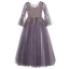 Elegant Lilac Beading Lace Flower Rhinestone Birthday Flower Girl Dresses 2022 Ball Gown Square Neckline Star Sequins Bell sleeves Floor-Length / Long Flower Girl Dresses