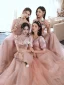 Schlicht Pearl Rosa Brautjungfernkleider 2022 A Linie V-Ausschnitt Kurze Ärmel Rückenfreies Lange Brautjungfer Kleider Für Hochzeit