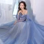 Chic / Beautiful Sky Blue Prom Dresses 2022 A-Line / Princess Strapless Bow Short Sleeve Sequins Backless Floor-Length / Long Formal Dresses