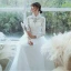 Vintage / Retro Ivory Lace Flower Pearl Wedding Dresses 2022 A-Line / Princess High Neck Long Sleeve Floor-Length / Long Wedding