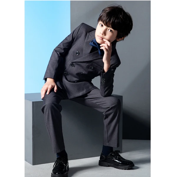 Striped Long Sleeve Boys Wedding Suits 2022 Coat Pants Shirt Tie Vest Boys Wedding Suits Black