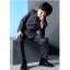 Striped Long Sleeve Boys Wedding Suits 2022 Coat Pants Shirt Tie Vest Boys Wedding Suits Black