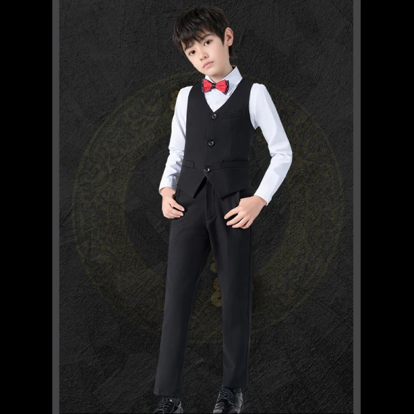 Fashion Black Long Sleeve Boys Wedding Suits 2022 Wedding Coat Pants Shirt Vest