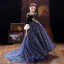 Sparkly Navy Blue Star Sequins Birthday Flower Girl Dresses 2022 Ball Gown Square Neckline Rhinestone Lace Flower Bell sleeves Sweep Train Flower Girl Dresses
