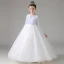 Chic / Beautiful Ivory Sequins Birthday Flower Girl Dresses 2022 Ball Gown V-Neck Long Sleeve Floor-Length / Long Flower Girl Dresses