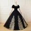Elegant Black Suede Prom Dresses 2022 Ball Gown Square Neckline Puffy Short Sleeve Appliques Backless Floor-Length / Long Formal Dresses