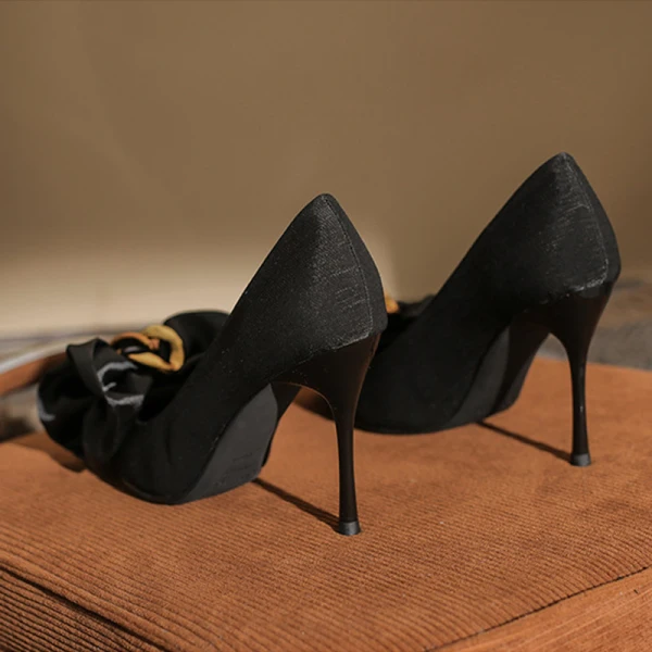 Mode Noire Noeud Promo Escarpins 2022 9 cm Talons Aiguilles À Bout Pointu Escarpins Talons Hauts