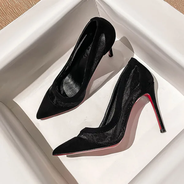 Fashion Black Street Wear See-through Pumps 2021 10 cm Stiletto Heels Leather Pointed Toe High Heels Pumps