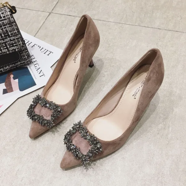 Schöne Schwarz Strass Wildleder Ball Pumps 2022 8 cm Stilettos Spitzschuh Pumps Hochhackige