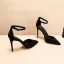 Fashion Black Street Wear Womens Sandals 2021 Leather Ankle Strap 10 cm Stiletto Heels Pointed Toe Sandals High Heels