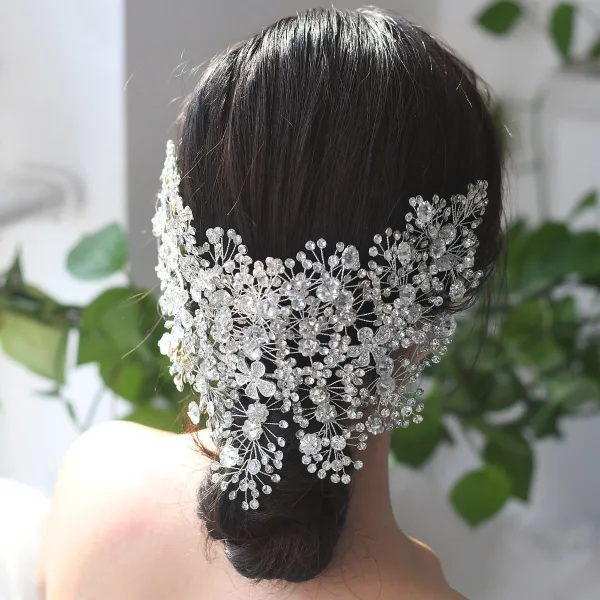 Amazing / Unique Silver Rhinestone Flower Alloy Bridal Hair Accessories 2022 Wedding Accessories Headpieces Hair Hoop