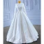 Muslim Elegant White Satin Wedding Dresses 2022 Ball Gown High Neck Handmade  Beading Pearl Lace Flower Long Sleeve Floor-Length / Long Wedding