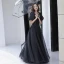 Modest / Simple Black Prom Dresses 2022 A-Line / Princess Off-The-Shoulder Short Sleeve Backless Floor-Length / Long Formal Dresses