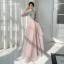 Chic / Belle Rougissant Rose Robe Demoiselle D'honneur 2022 Princesse Encolure Dégagée Paillettes Gonflée Manches Courtes Dos Nu Longue Robe Demoiselle D'honneur