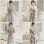 Modest / Simple Grey Bridesmaid Dresses 2022 A-Line / Princess Scoop Neck Short Sleeve Backless Floor-Length / Long Bridesmaid Dresses