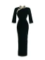 Vintage / Retro Chinese style Black Evening Party Cheongsam 2022 Trumpet / Mermaid High Neck 1/2 Sleeves Lace Flower Split Front Tea-length Cheongsam / Qipao