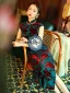 Vintage / Retro Ink Blue Velour Suede Cheongsam 2022 Trumpet / Mermaid High Neck Sleeveless Split Front Tea-length Evening Party Cheongsam / Qipao