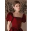 Elegant Burgundy Satin Prom Dresses 2022 A-Line / Princess Square Neckline Puffy Short Sleeve Bow Backless Floor-Length / Long Prom Formal Dresses