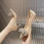 Charming Nude Rhinestone Bow Wedding Shoes 2022 Leather 8 cm Stiletto Heels Pointed Toe Wedding Pumps High Heels