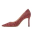 Chic / Beautiful Burgundy Sequins Wedding Shoes 2022 Leather 8 cm Stiletto Heels Pointed Toe Wedding Pumps High Heels