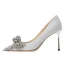 Glittrande Silver Rhinestone Rosett Paljetter Brudskor 2022 Läder 8 cm Stilettklackar Spetsiga Bröllop Pumps Högklackade