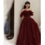 Charming Burgundy Pleated Prom Dresses 2022 A-Line / Princess Off-The-Shoulder Short Sleeve Backless Floor-Length / Long Formal Dresses