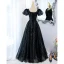 Charmant Noire Glitter Perlage Paillettes Robe De Bal 2022 Princesse Encolure Carrée Manches Courtes Dos Nu Longue Robe De Ceremonie