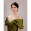 High-end Olive Green Satin Evening Dresses  2022 Trumpet / Mermaid Off-The-Shoulder Short Sleeve Sweep Train Evening Party Formal Dresses