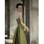 Vintage / Retro Olive Green Satin Evening Dresses  2022 A-Line / Princess Off-The-Shoulder Sleeveless Backless Split Front Floor-Length / Long Formal Dresses