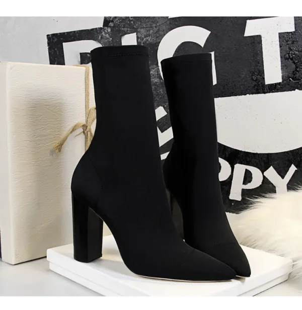 Modest / Simple Dark Green Street Wear Womens Boots 2022 9 cm Thick Heels Pointed Toe Boots High Heels