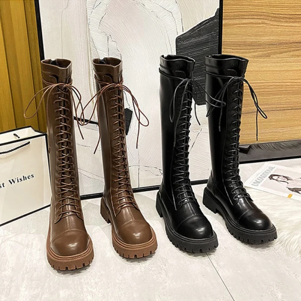 Mode Zwarte Winter Straatkleding Dames Laarzen 2022 Ronde Neus Waterdichte Platte Laarzen