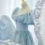 Chic / Beautiful Sky Blue Prom Dresses 2021 A-Line / Princess Square Neckline Short Sleeve Backless Floor-Length / Long Formal Dresses
