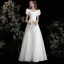 Vintage / Retro Ivory Satin Solid Color Prom Dresses 2022 A-Line / Princess Square Neckline Puffy Short Sleeve Backless Floor-Length / Long Formal Dresses